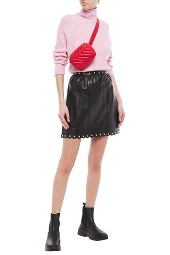 REDVALENTINO Studded gathered leather mini skirt