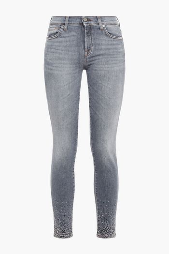 7 FOR ALL MANKIND Crystal-embellished faded mid-rise skinny jeans
