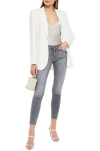 7 FOR ALL MANKIND Crystal-embellished faded mid-rise skinny jeans