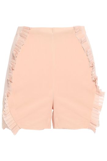 LA PERLA Lace-trimmed ruffled stretch-silk crepe de chine pajama shorts