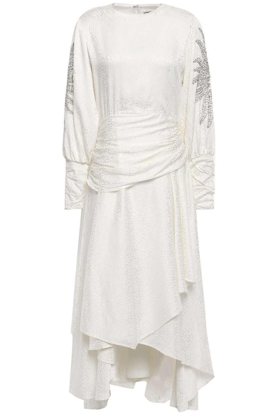 Woman Tess Ruched Embellished Jacquard Midi Dress