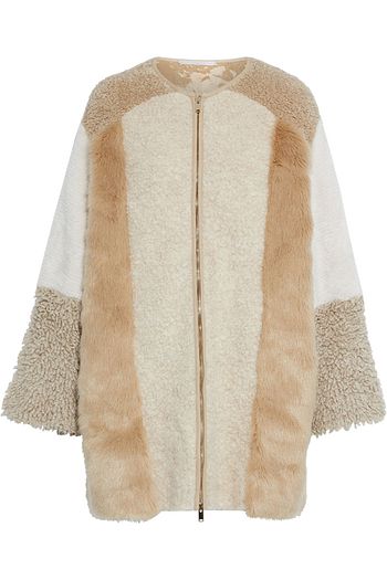 STELLA MCCARTNEY Patchwork faux fur and alpaca-blend coat