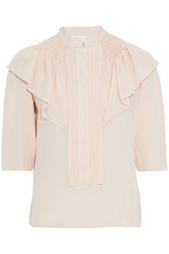 CHLOÉ Ruffled pintucked silk crepe de chine blouse