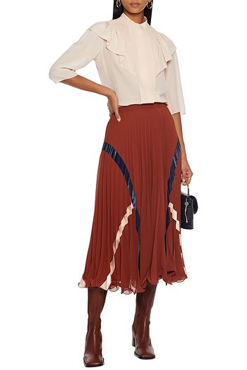 CHLOÉ Ruffled pintucked silk crepe de chine blouse