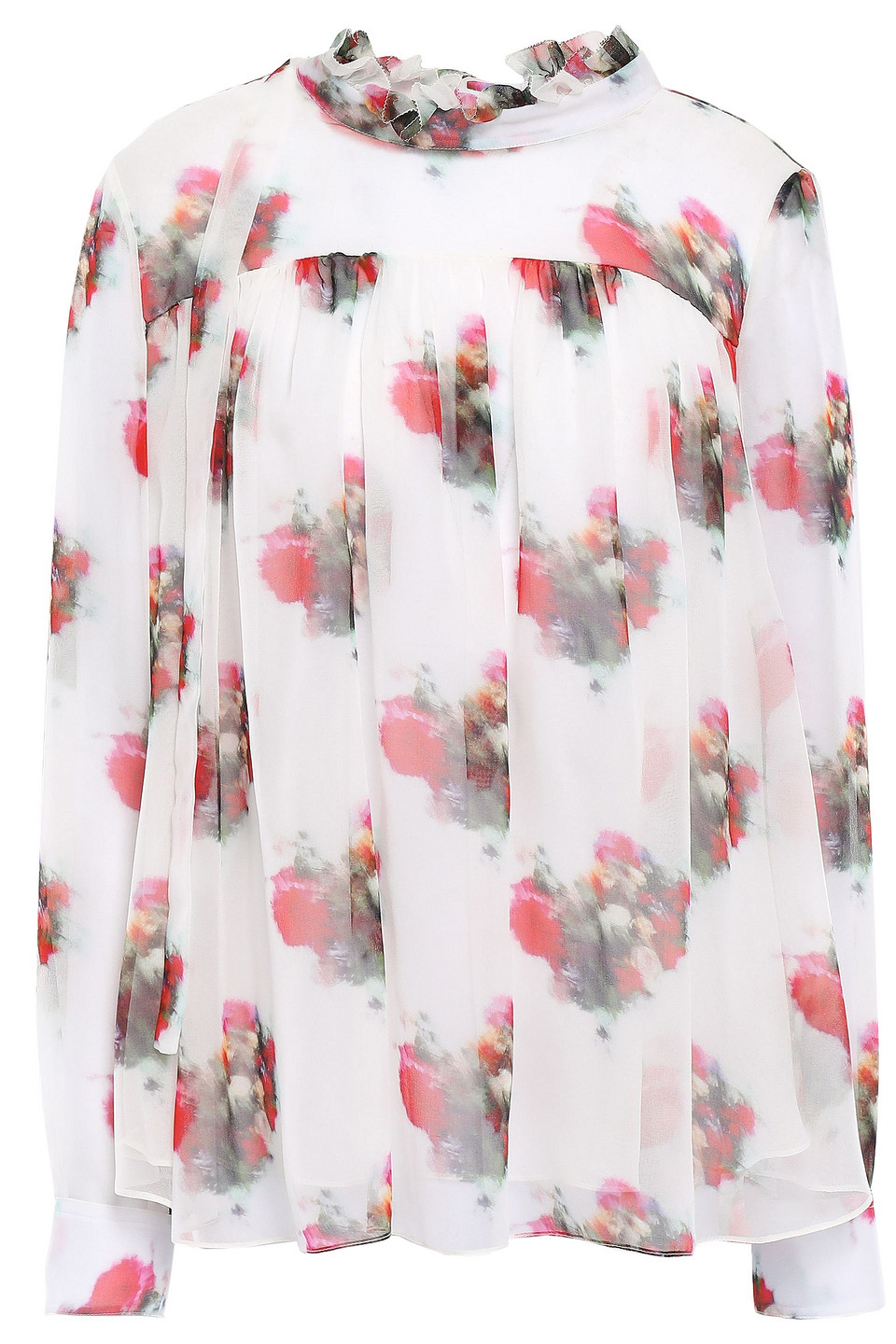 Woman Ruffle-trimmed Gathered Silk-georgette Blouse