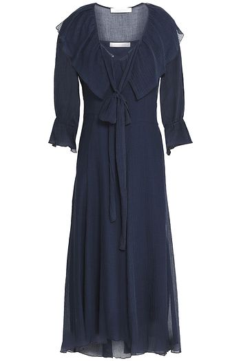 SEE BY CHLOÉ Tie-neck ruffled cotton and silk-blend crepon midi dress