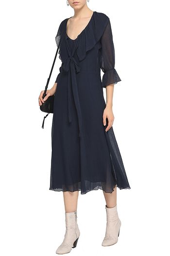SEE BY CHLOÉ Tie-neck ruffled cotton and silk-blend crepon midi dress