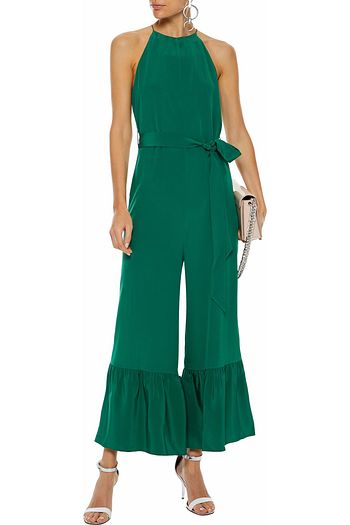 TIBI Cropped ruffle-trimmed silk crepe de chine jumpsuit