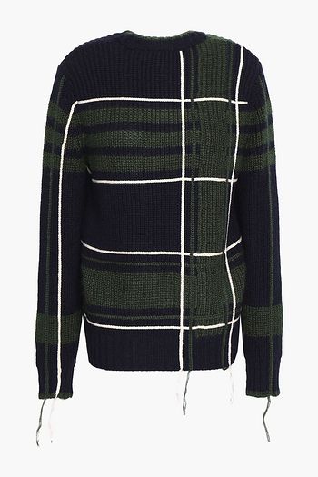 TORY BURCH Fringe-trimmed intarsia-knit sweater