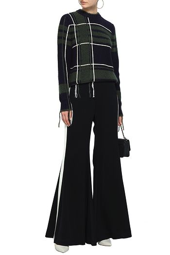 TORY BURCH Fringe-trimmed intarsia-knit sweater