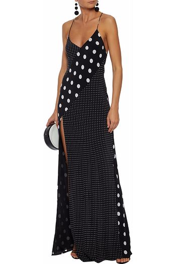 MICHELLE MASON Wrap-effect open-back printed washed-silk gown