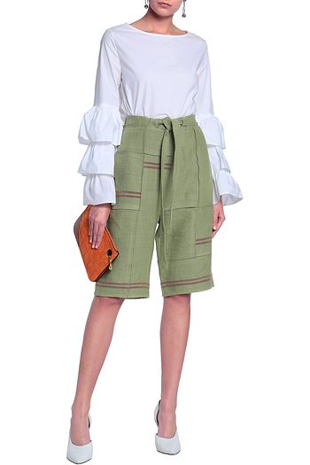 JW ANDERSON Tie-front patchwork linen shorts