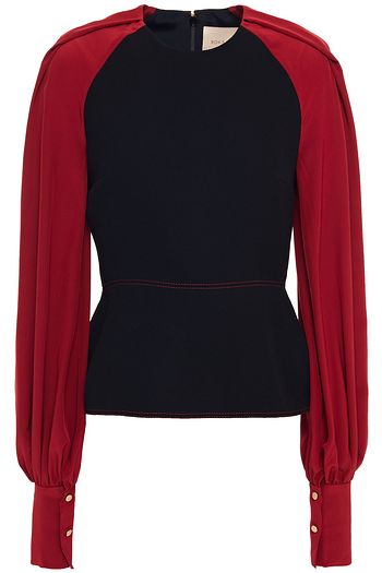 ROKSANDA Silk-paneled two-tone crepe blouse