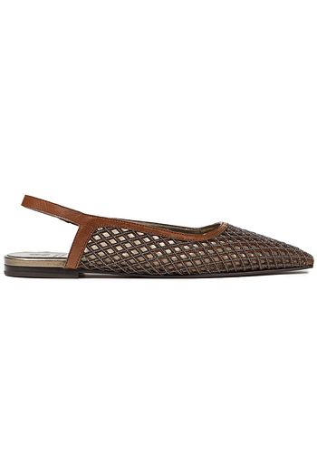 BRUNELLO CUCINELLI Bead-embellished laser-cut leather slingback point-toe flats