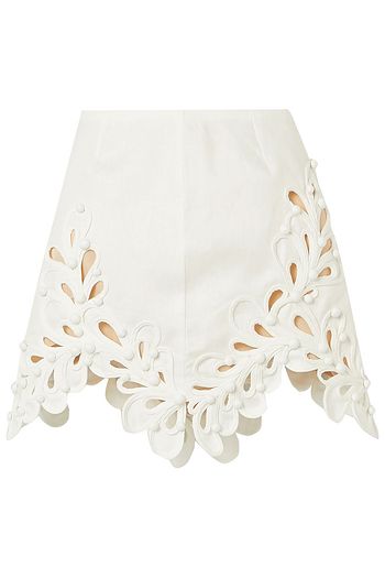 ZIMMERMANN Brightside Rouleaux embellished cutout linen mini skirt
