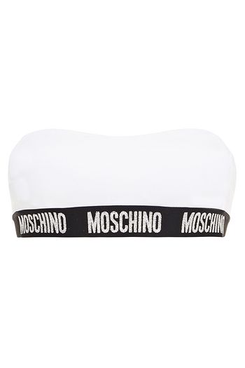 MOSCHINO Strapless metallic logo jacquard-trimmed bikini top