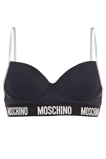 MOSCHINO Metallic logo jacquard-trimmed underwired bikini top