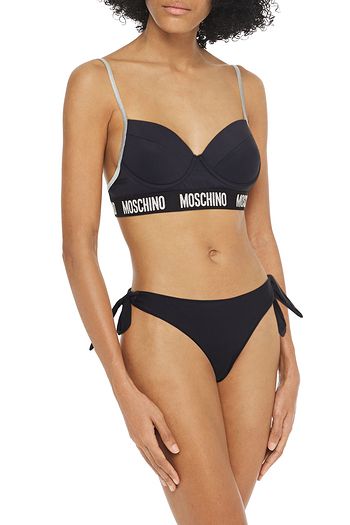 MOSCHINO Metallic logo jacquard-trimmed underwired bikini top
