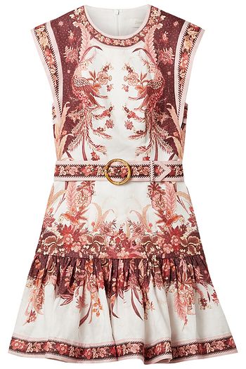 ZIMMERMANN Wavelength fluted belted printed linen mini dress