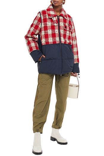 MARNI Quilted shell and checked wool-tweed jacket