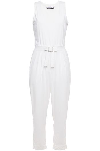 FISICO Cropped bow-detailed stretch-jersey jumpsuit