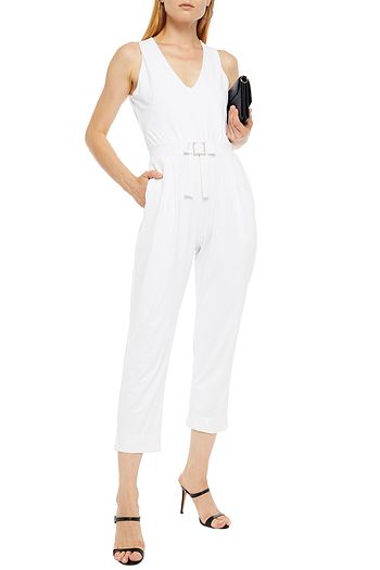 FISICO Cropped bow-detailed stretch-jersey jumpsuit