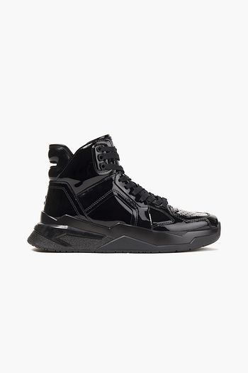 BALMAIN Perforated patent-leather high-top sneakers
