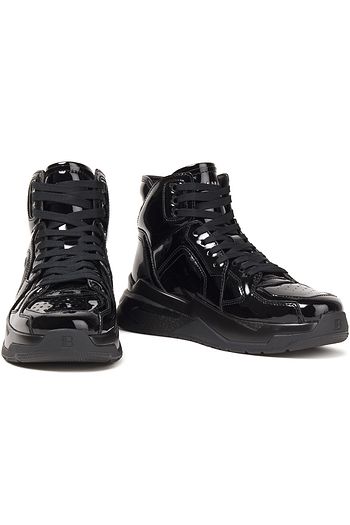 BALMAIN Perforated patent-leather high-top sneakers