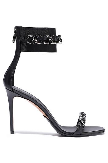 BALMAIN Sandalen aus Leder und Stretch-Strick mit Kettendetail