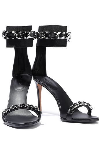 BALMAIN Sandalen aus Leder und Stretch-Strick mit Kettendetail