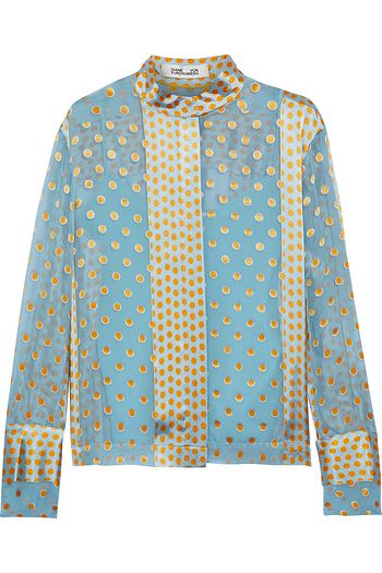 DIANE VON FURSTENBERG Polka-dot satin-paneled chiffon blouse