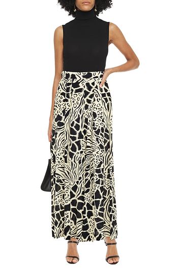 ALBERTA FERRETTI Pleated printed silk crepe de chine wide-leg pants