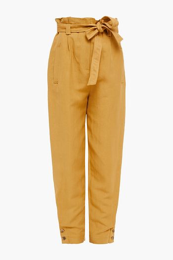 ALBERTA FERRETTI Belted linen and silk-blend twill tapered pants