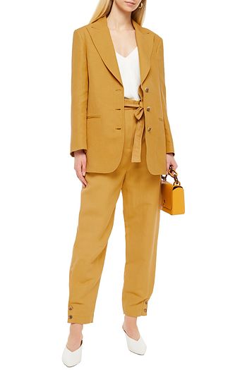 ALBERTA FERRETTI Belted linen and silk-blend twill tapered pants