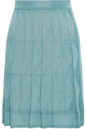 M MISSONI Pleated crochet-knit wool-blend skirt