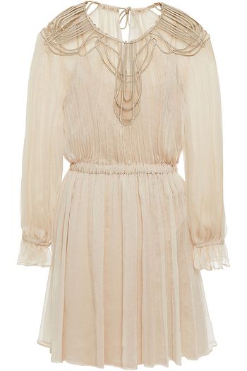 ALBERTA FERRETTI Satin-trimmed silk-crepon and tulle mini dress