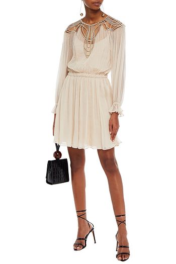 ALBERTA FERRETTI Satin-trimmed silk-crepon and tulle mini dress