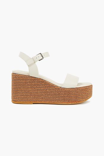 BRUNELLO CUCINELLI Bead-embellished leather wedge sandals