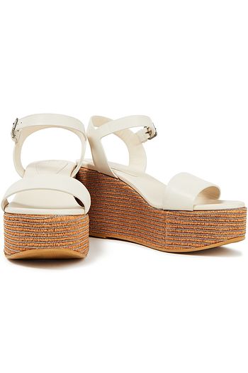 BRUNELLO CUCINELLI Bead-embellished leather wedge sandals