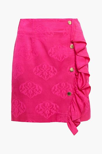 SANDRO Hanya embellished ruffled jacquard mini skirt