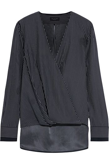 RAG & BONE Victor wrap-effect pinstriped silk crepe de chine top
