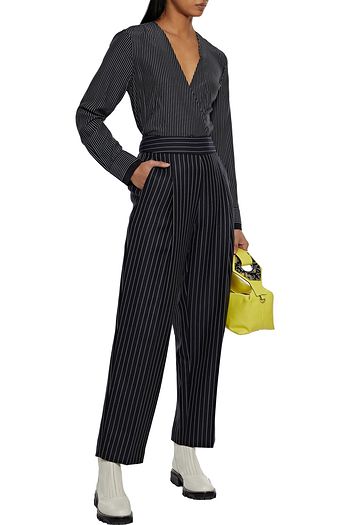 RAG & BONE Victor wrap-effect pinstriped silk crepe de chine top