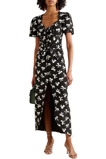 REBECCA DE RAVENEL Zaza tie-detailed printed silk-crepe midi dress