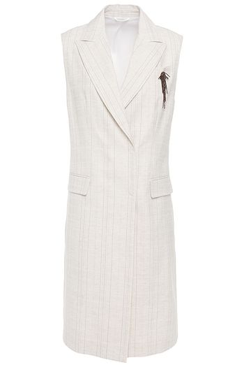 BRUNELLO CUCINELLI Bead-embellished pinstriped cotton-blend canvas vest