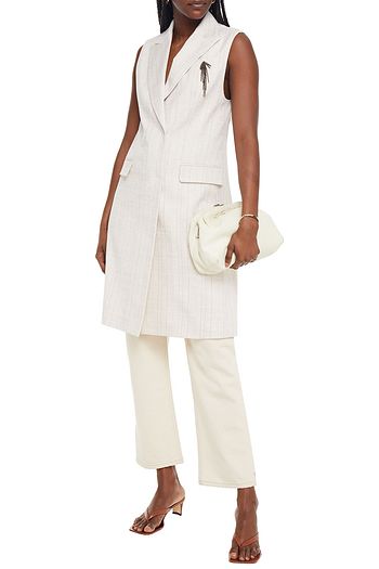 BRUNELLO CUCINELLI Bead-embellished pinstriped cotton-blend canvas vest