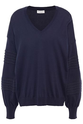 BRUNELLO CUCINELLI Bead-embellished pintucked cotton sweater