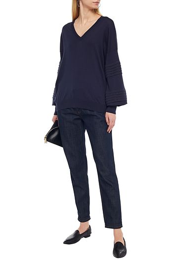BRUNELLO CUCINELLI Bead-embellished pintucked cotton sweater