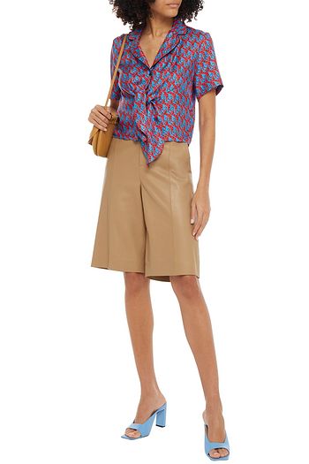 SANDRO Caty knotted printed silk-satin shirt