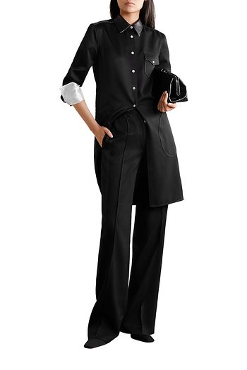 PETER DO Faux leather-trimmed satin-twill shirt dress