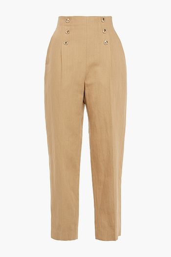 SANDRO Parisale Karottenhose aus einer Baumwoll-Leinenmischung mit Zierknöpfen